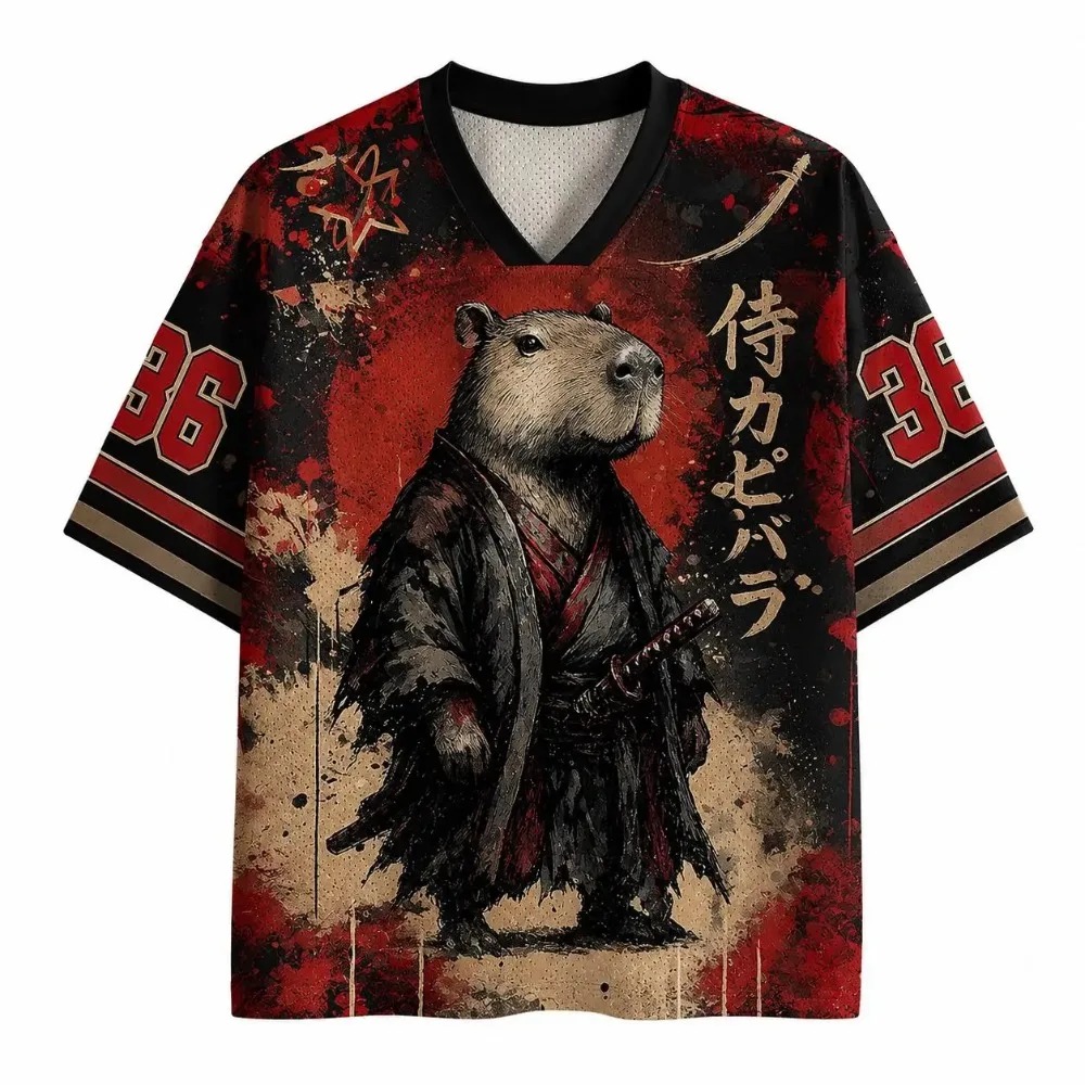 Men'S Fashion V Neck T Shirts - Capybara Samurai Dark Bushido 3D Printed