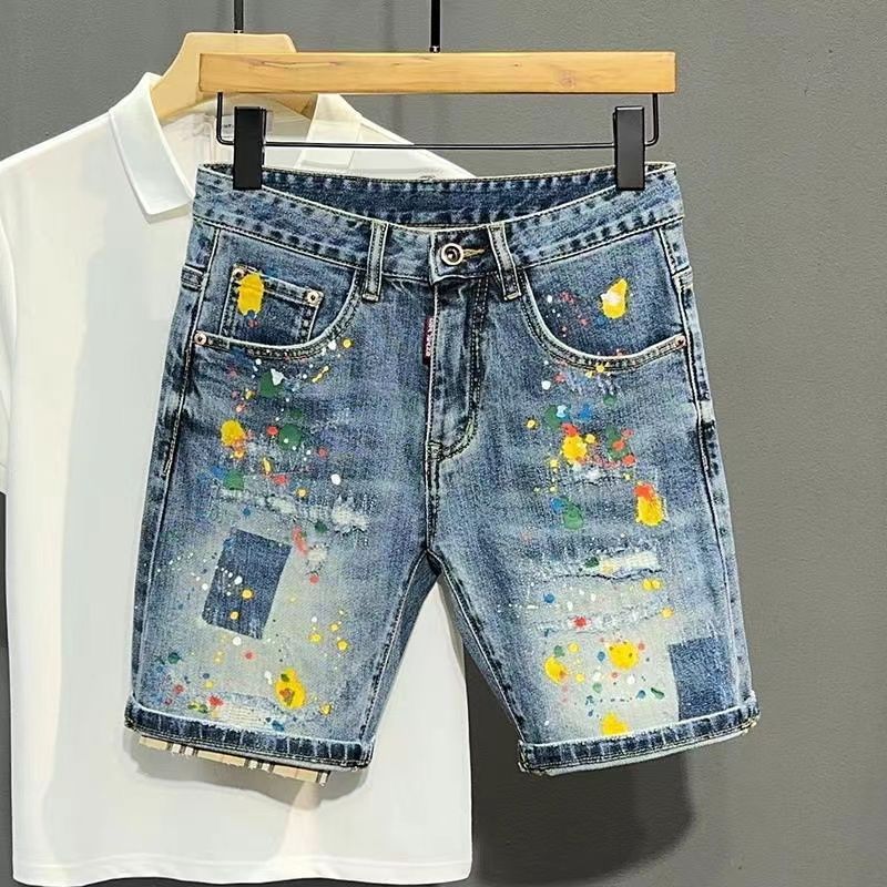 Jeans Pants Fashion Men - Men's Short Jeans Pants Graffiti Slim