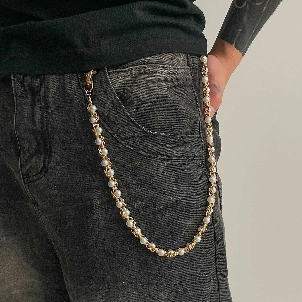 Jeans Pants Fashion Men - Ingemark Punk Imitation Pearl Trousers Hipster