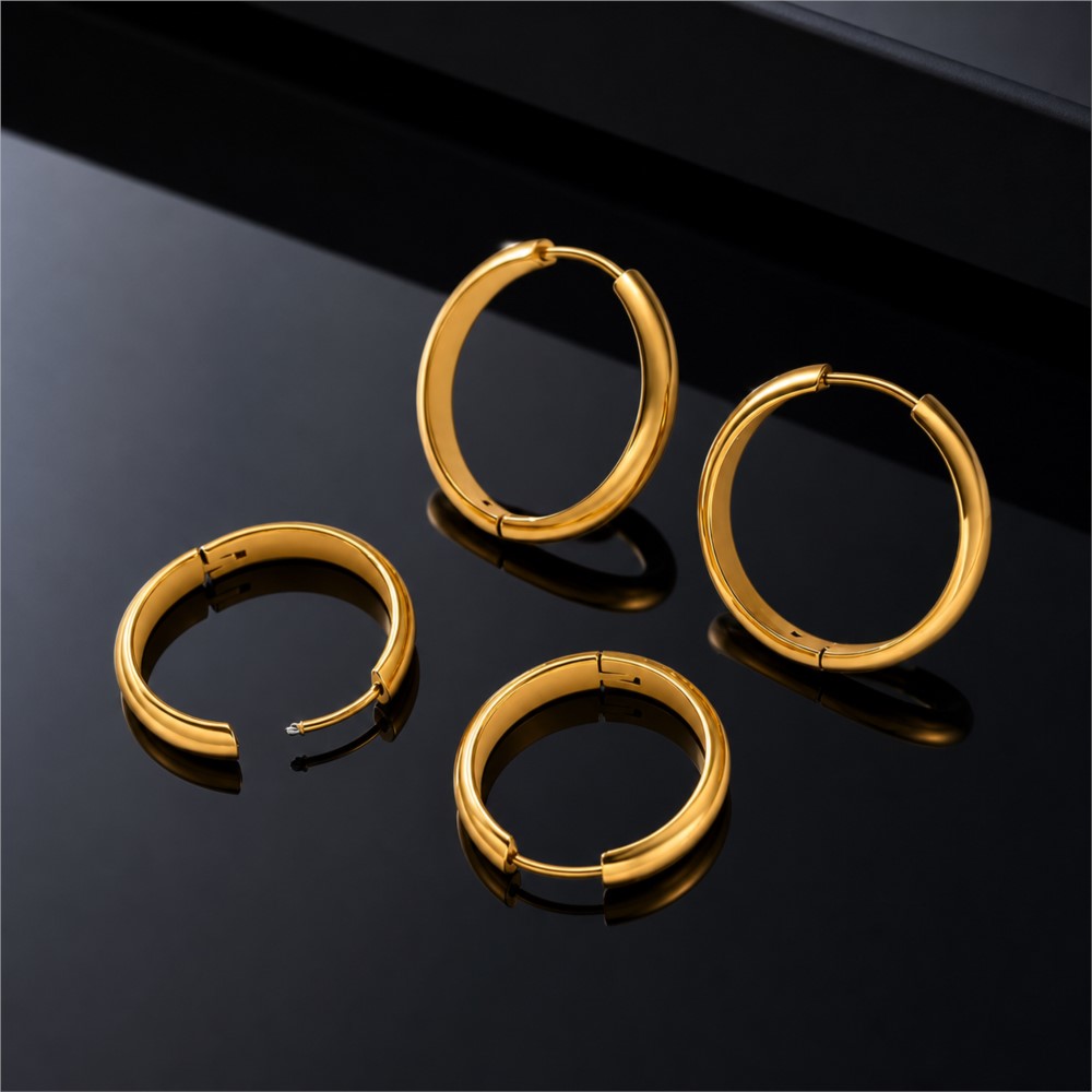 Men'S Fashion Jewelry - 4Pcs Stainless Steel Round Hoop Earring