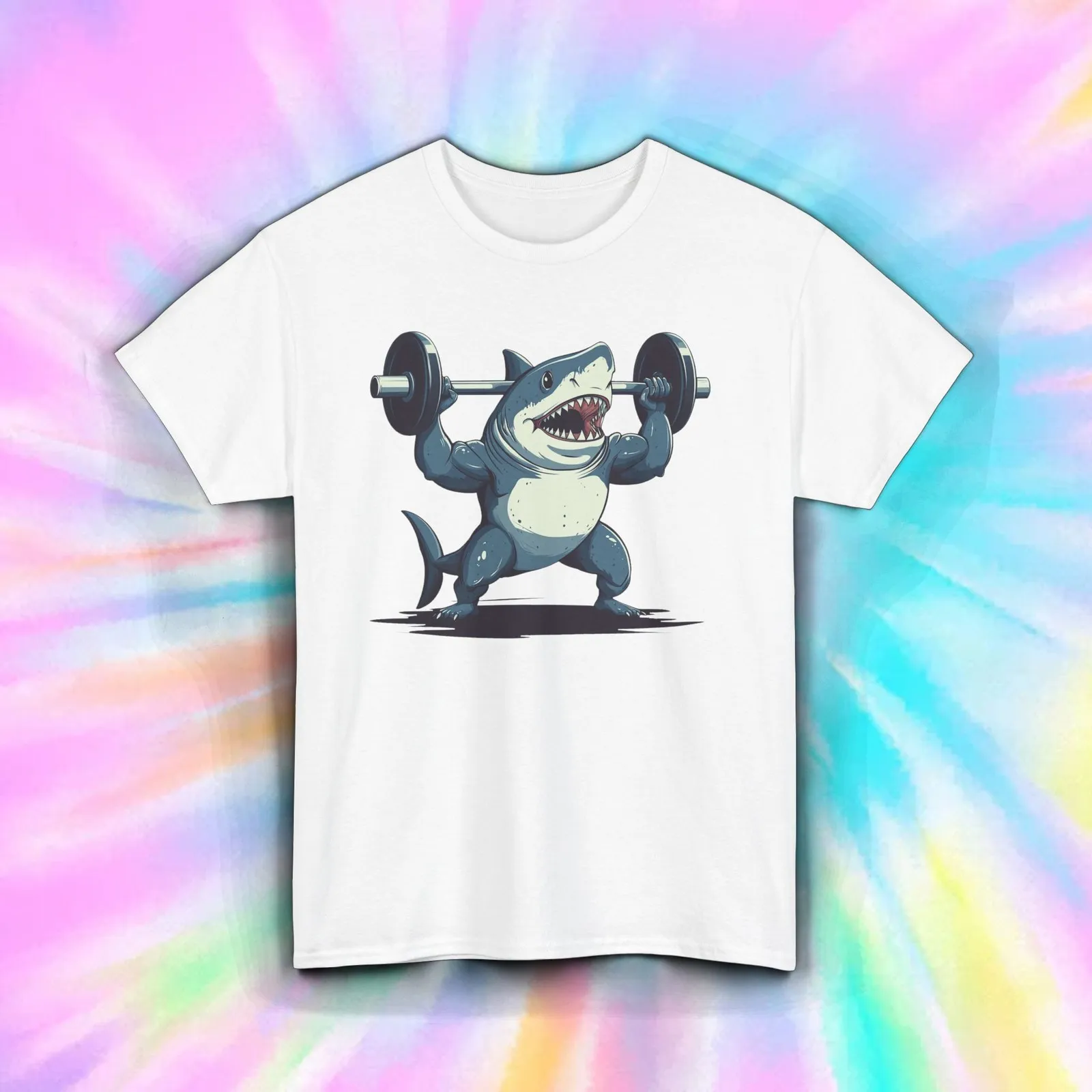 Muscle Tee Workout - Shark Lifting Weights Shirt Funny Muscle
