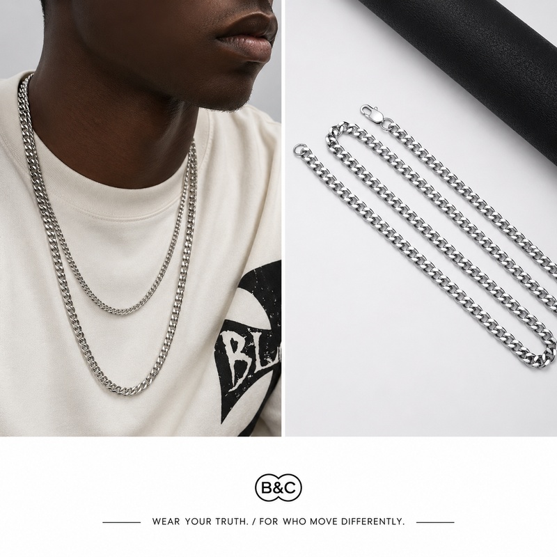 Men'S Fashion Necklaces - B&C Simple Titanium Cuban Chain 3