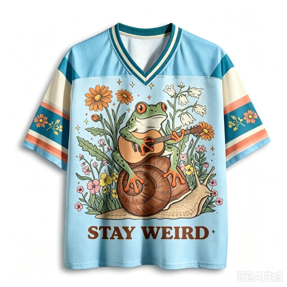 Men'S Fashion V Neck T Shirts - Frog and Snail Illustrations 3D Print