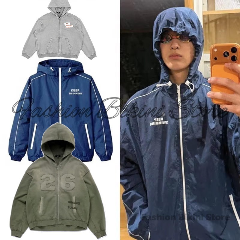Windbreaker Men Zip - Gradient Grey Hooded Windbreaker ARIRANG Jacket,