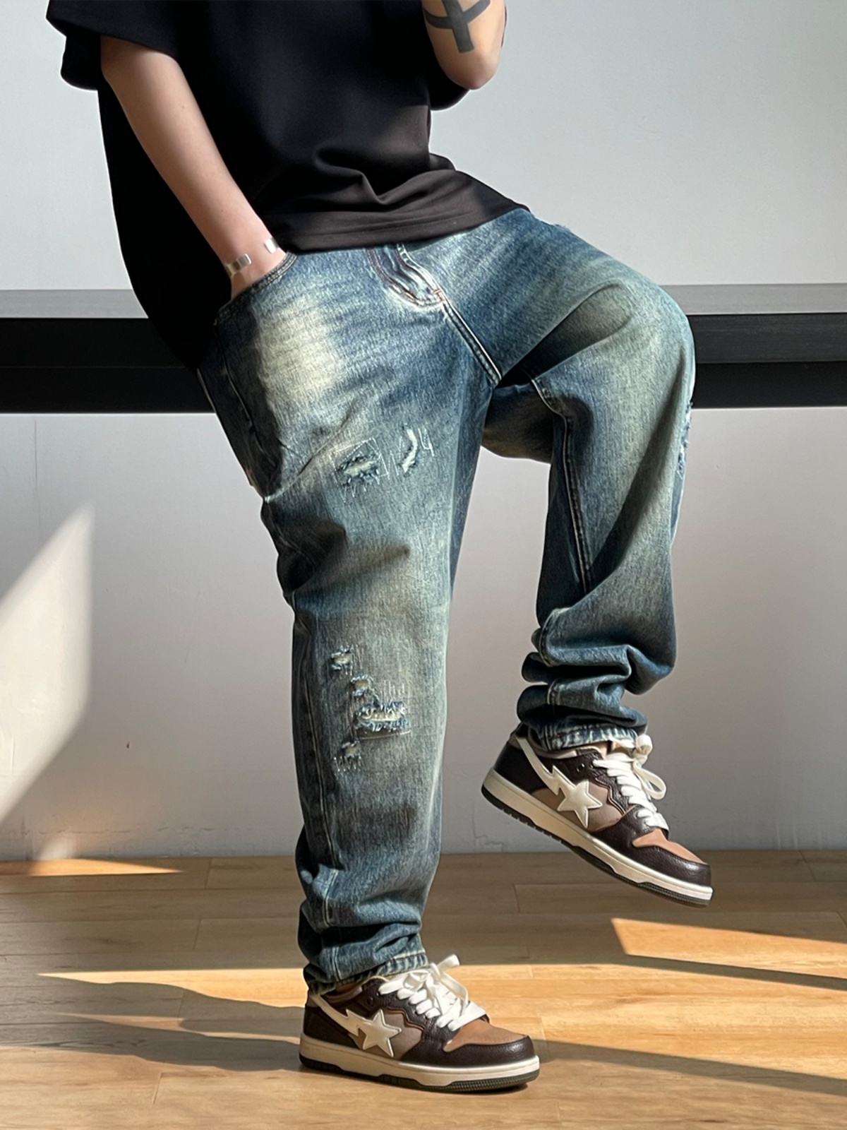 Korean Fashion Ripped Baggy Je - đánh giá và giá Men'S Fashion With Baggy Jeans