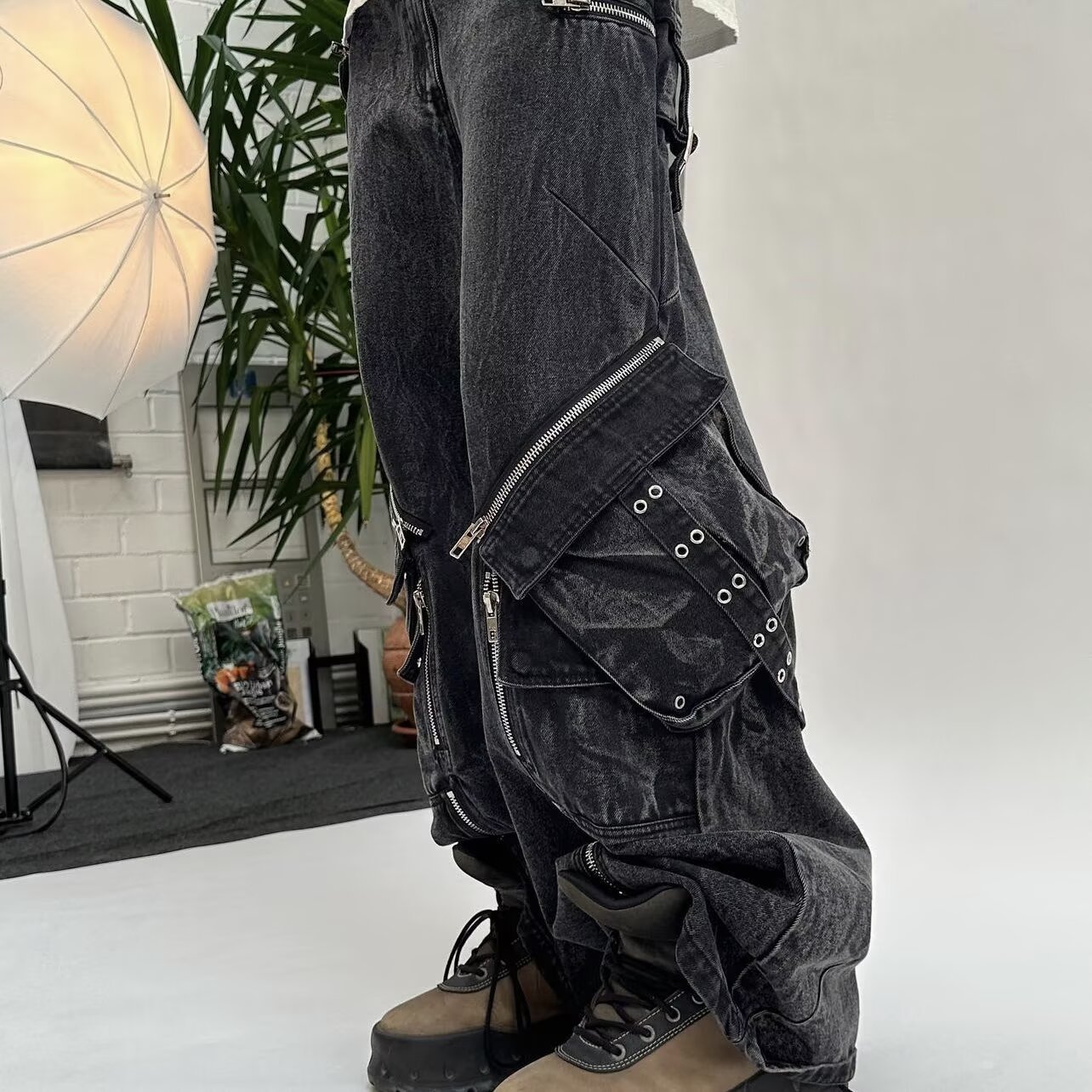 Y2K Black Gothic Punk Multi-Po - đánh giá và giá Men'S Fashion With Baggy Jeans